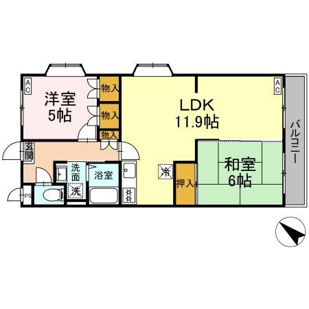 パティオス宇宿 B棟(2LDK/1階)の間取り写真