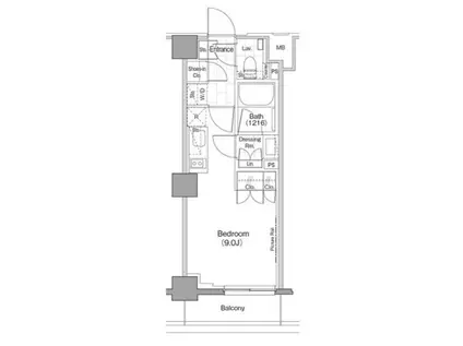 ザ・パークハビオ新宿(1K/1階)の間取り写真