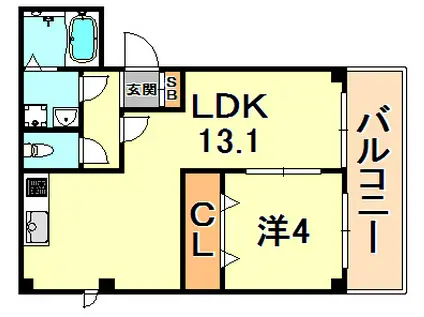 アヴァンティ三宮(1LDK/2階)の間取り写真