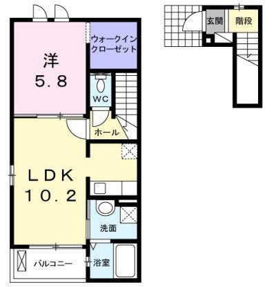 プラシード・ベル(1LDK/2階)の間取り写真