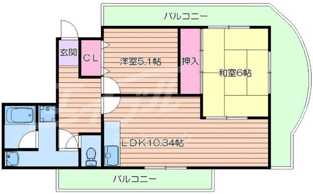 山田マンションビューテラス(2LDK/4階)の間取り写真