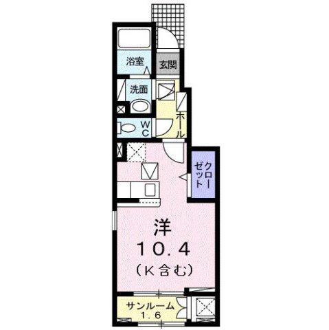 サンヒルズ A 1KHTS(ワンルーム/1階)の間取り写真