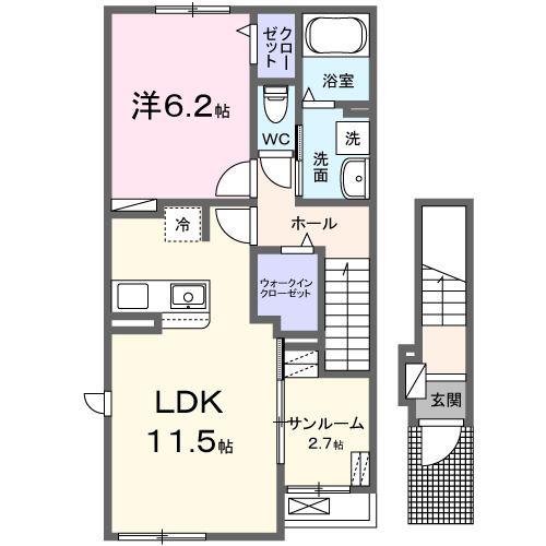 ソールオリエンス(1LDK/2階)の間取り写真