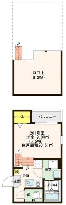 マルシエール黒松(1K/2階)の間取り写真