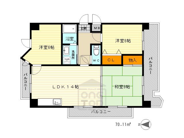 ベルメゾン千里(3LDK/8階)の間取り写真