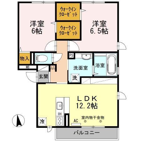オーベル向中野A(2LDK/3階)の間取り写真