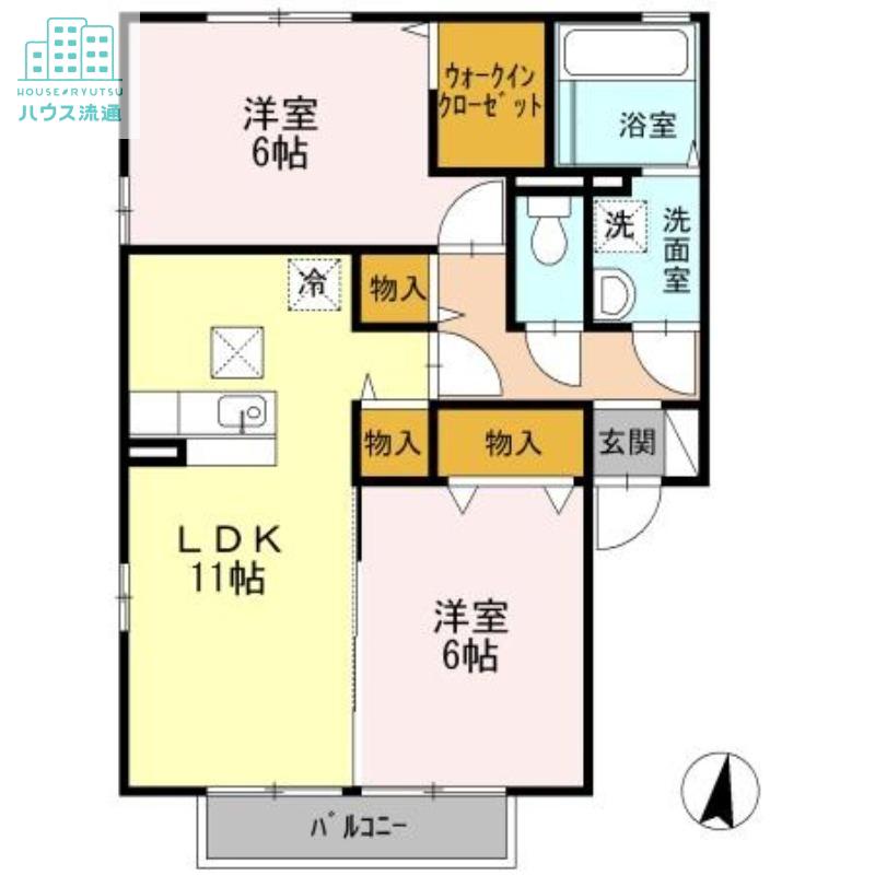 ロイヤルレジデンスA(2LDK/1階)の間取り写真