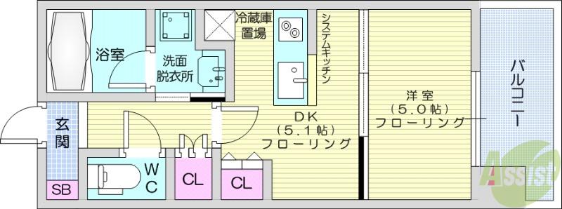 ドゥーエ仙台イーストⅡ(1DK/2階)の間取り写真