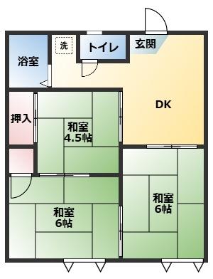 タウニーストリート中棟(3DK/2階)の間取り写真