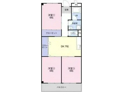 ファミリーハウス北之門(3DK/3階)の間取り写真