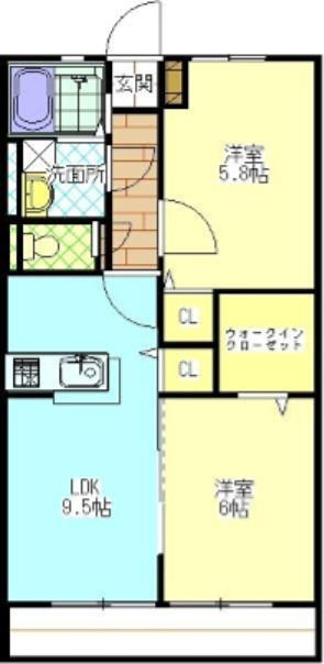 ル・コルビュジエII(2LDK/1階)の間取り写真