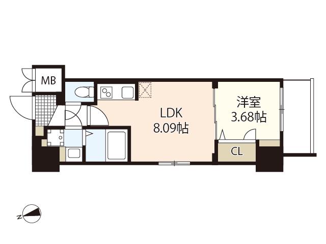S-RESIDENCE観音公園ALORIA(1LDK/8階)の間取り写真