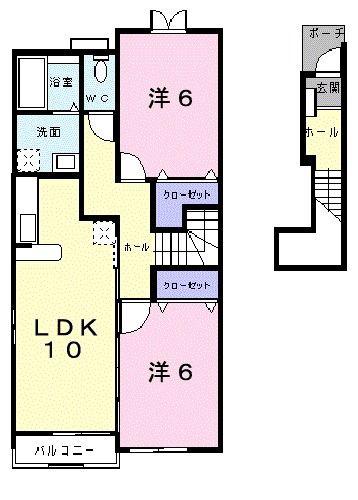 エスポワールB(2LDK/2階)の間取り写真