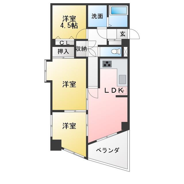 ベルデュール蛍田(2LDK/3階)の間取り写真