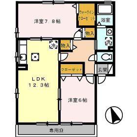 フォンティーヌF棟(2LDK/1階)の間取り写真