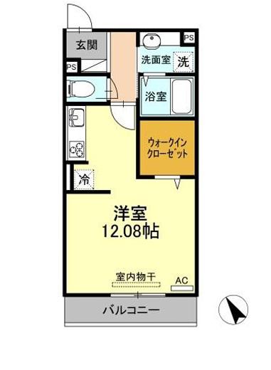 D-ROOM花梨 D棟(ワンルーム/2階)の間取り写真
