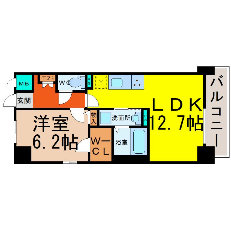 ファースト ヴァンヴェール(1LDK/9階)の間取り写真