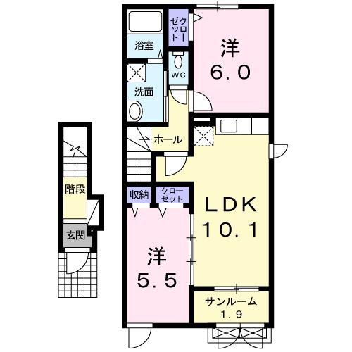 シャングリラ I(2LDK/2階)の間取り写真
