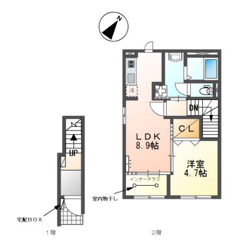 ラ・クレアージュ(1LDK/2階)の間取り写真