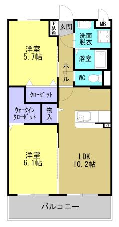 コキンティア(2LDK/2階)の間取り写真