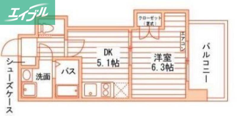 GRAND ETERNA岡山II(1DK/2階)の間取り写真
