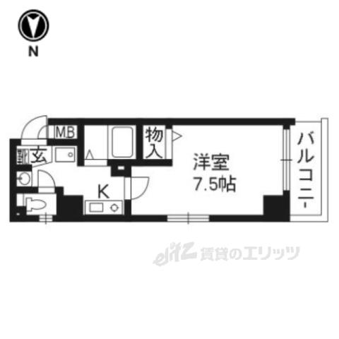 ベラジオ河原町御池(1K/5階)の間取り写真