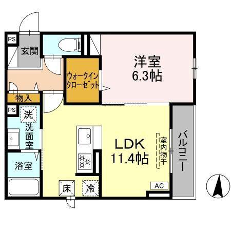 D PAINA宿河原7(1LDK/1階)の間取り写真