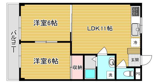 パレ若松(2LDK/3階)の間取り写真