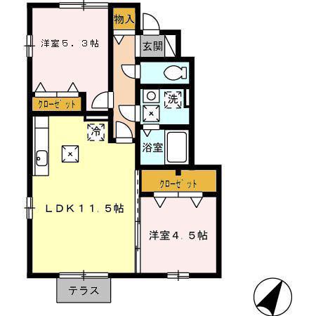 ヒルズフロント大島(2LDK/1階)の間取り写真