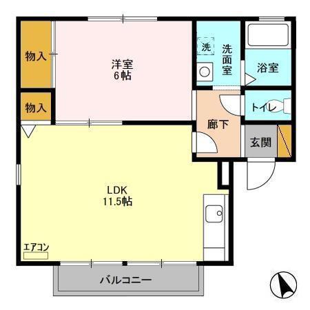 ミニコスモAB(1LDK/2階)の間取り写真