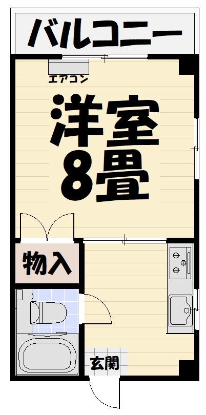 ウェルビル宇宿(1K/2階)の間取り写真