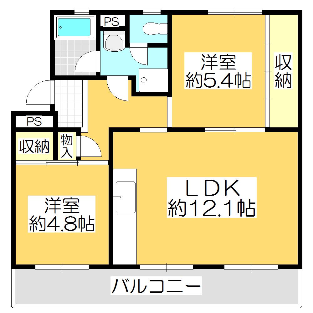 ヴィラナリー屋島3号棟(2LDK/2階)の間取り写真