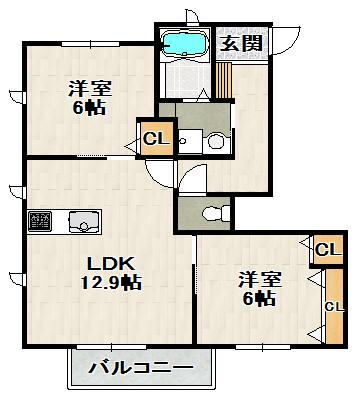 シャーメゾン雲雀丘(2LDK/1階)の間取り写真