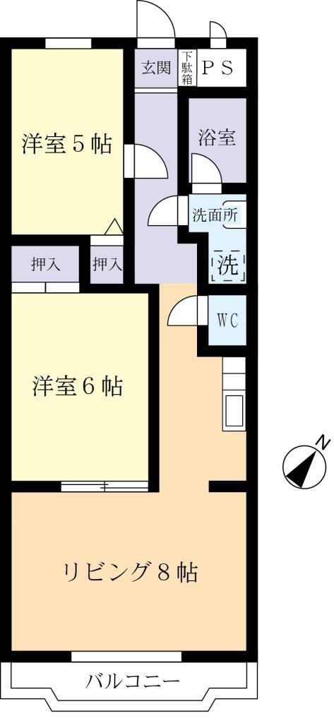 ルミナス花畑弐番館(2LDK/2階)の間取り写真