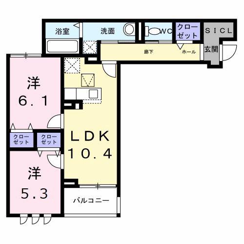 グランリヴェール建石町(2LDK/1階)の間取り写真