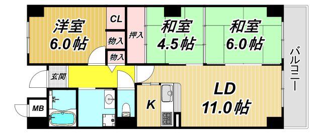 パラディーゾ坂部(3LDK/4階)の間取り写真