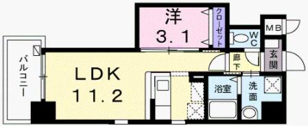 ルピナス天神(1LDK/1階)の間取り写真