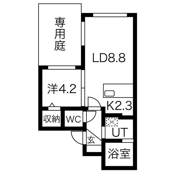 ヴィラアバーナソウエン(1LDK/1階)の間取り写真