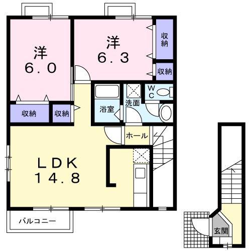 カメリアA(2LDK/2階)の間取り写真