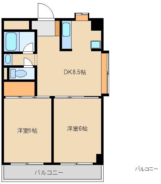ランデン宮前(2DK/3階)の間取り写真