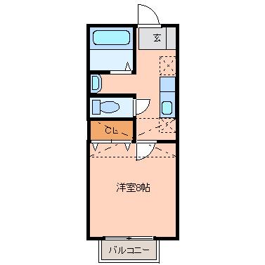 アスティオン荒井III(1K/2階)の間取り写真
