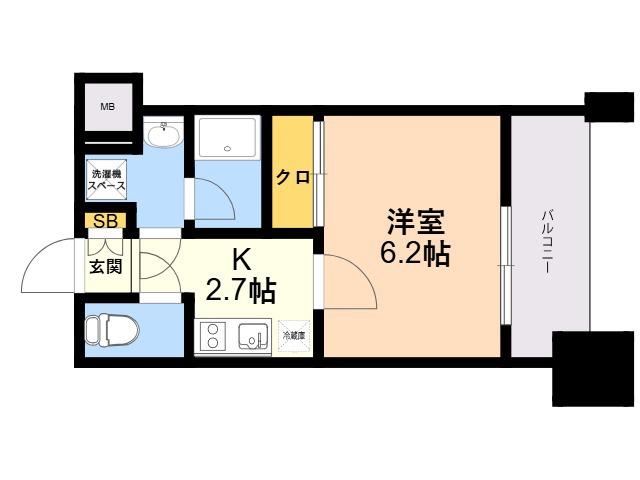 エンクレスト天神PORT(1K/9階)の間取り写真