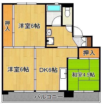 ビレッジハウス水巻3号棟(3DK/2階)の間取り写真