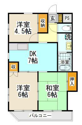 ピロティー関(3DK/2階)の間取り写真