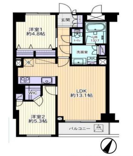 リーラ白山(2LDK/9階)の間取り写真