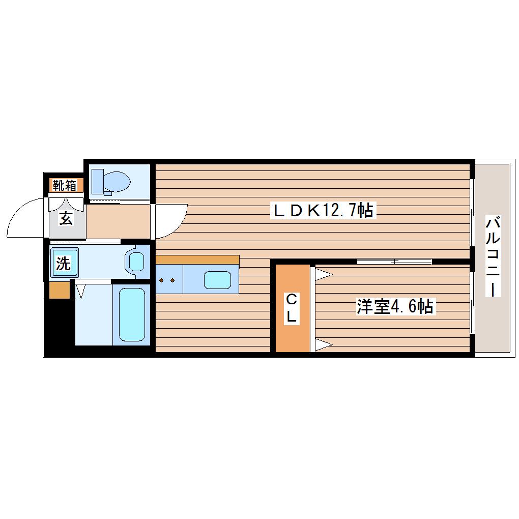 DUO美田園(1LDK/4階)の間取り写真