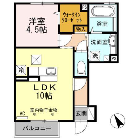 エレンシア風間 B棟(1LDK/1階)の間取り写真