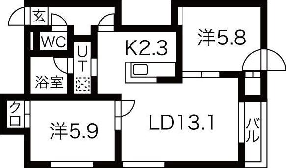 LUPINUS ウエスト(2LDK/3階)の間取り写真
