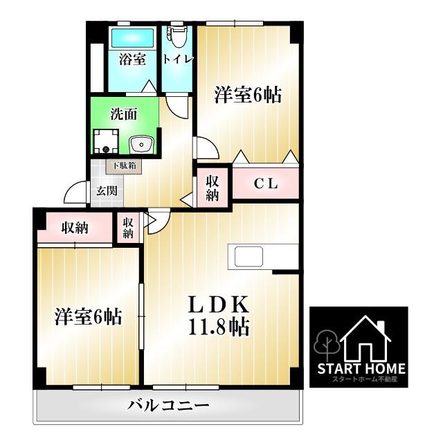 フォブール佐古A(2LDK/3階)の間取り写真