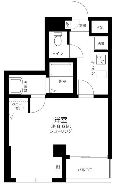 リスレーヌ蔵前(1K/2階)の間取り写真